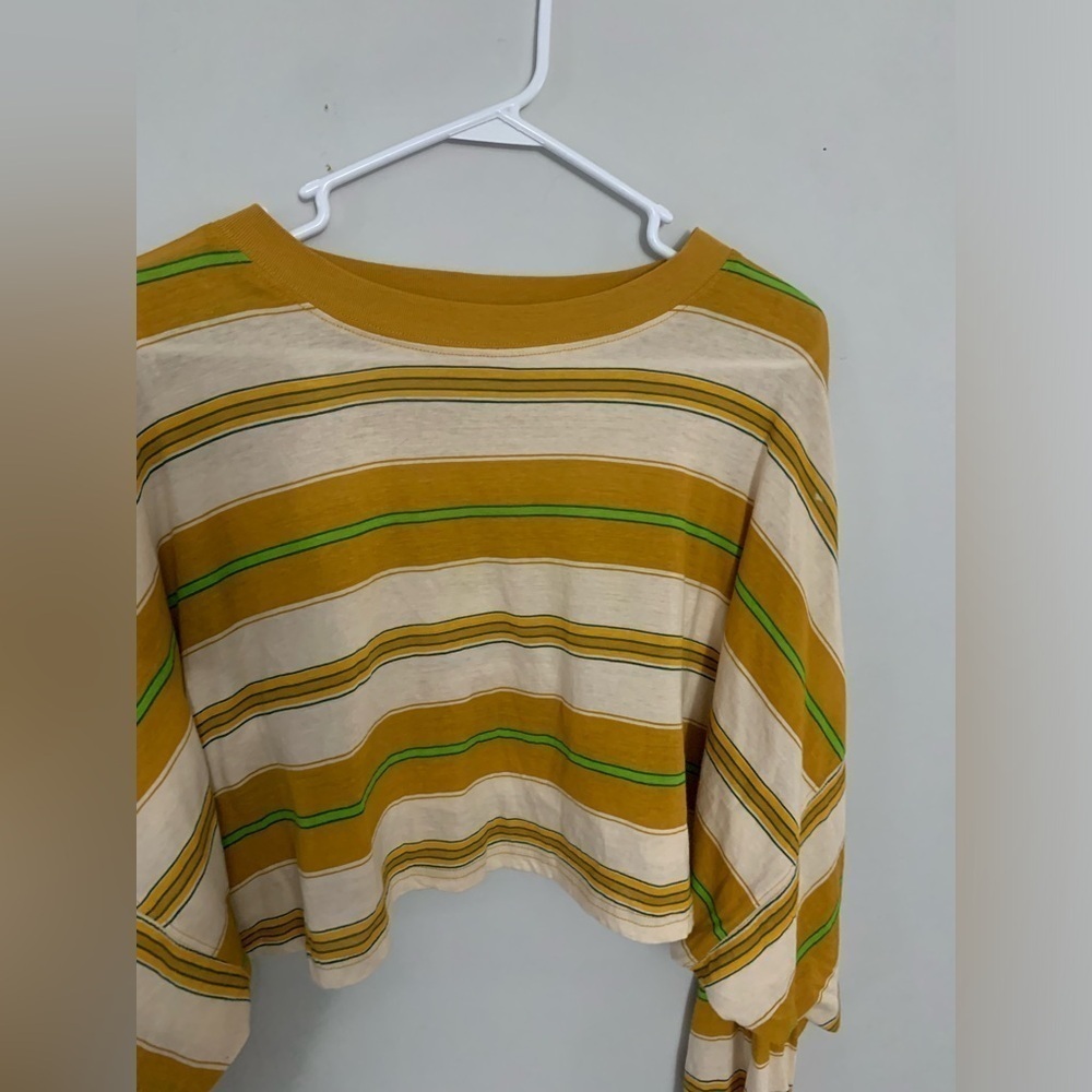 Out From Under Long Sleeve Top Crop Top Stripes Yellow Green Brown Size M - Picture 3 of 8